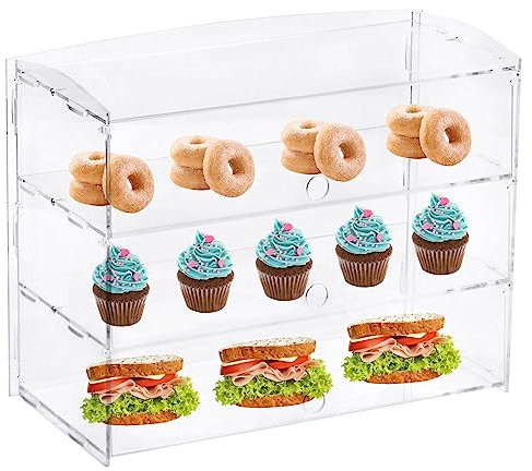 sourcing map 3-Schicht Backwaren Anzeige Kasten Acryl Anzeige Kasten mit Hintere Tür Zugang Geeignet für Bäckerei Arbeitsplatte Snack Bar Café