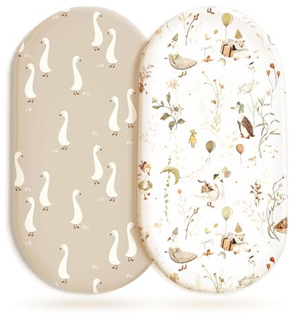 Dehnbare, ultraweiche Stubenwagen-Bettlaken, 2er-Pack, universell passend für Babywiege, Moseskorb, oval, rechteckig, Matratze, sicher und anschmiegsam, stilvolles Stubenwagen-Bettlaken für Babys