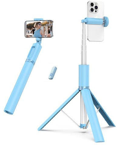 ATUMTEK 1.4m Selfie Stick Tripod, All-in-one Extendable Aluminium Phone Tripod with Rechargeable Bluetooth Remote for iPhone, Samsung, Google, LG, Sony and More, Fit 4.7-7 inch Smartphones, Light Blue