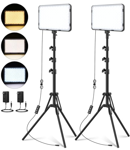 Unicucp 2 Pack LED Video Light, Photography Lighting Kit with 62.99'' Tripod Stand, Dimmable 2500-8500K 22W Studio Lights for Video Recording Game Live Streaming YouTube Podcast Photo