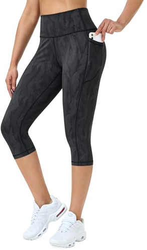 Flatik Sporthose Damen 3/4 Damen Sporthose，Sport Leggings Damen 3/4 Fitnesshose Laufende Leggings M