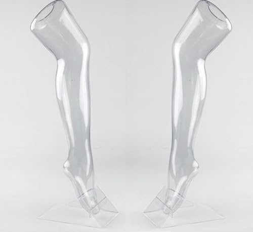 2er Set Strumpfbein für die Präsentation von Strümpfen und Socken, Dekobein - Weiblich, 56 cm Dekofuß mit Ständer, Schaufensterpuppe - weiblicher Bein in lebensechter Form, Sockenbein in Transparent