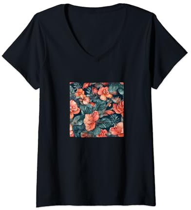 Damen Begonie Aquarell Floral Wildflower Grafik T-Shirt mit V-Ausschnitt