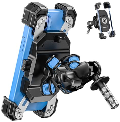 VAZESWIN Motorcycle Fork Stem Phone Mount with Vibration Dampener, Motorcycle Cell Phone Holder with Aluminum Alloy Anti-Theft Short Arm, Fit 12mm to 25.4mm Diameter Stem Tubes, for 5.5-7.2 Phones