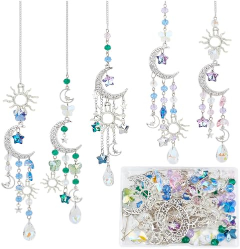 SUNNYCLUE 1 Box DIY 5 Sets Star Moon Sun Catchers Kit Hanging Sun Catcher Rainbow Catcher Window Hanging Prism Suncatcher Glass Crystal Suncatchers for Windows Indoor Outdoor Home Garden Decor