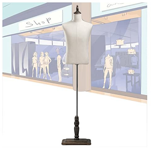 asdchZen Schaufensterpuppenkörper, Torso, Männlich, Schaufensterbüste, Mode-Mannequinkörper Mit Rechteckigem Holzständer, Höhenverstellbare Schneiderpuppe Im Halben Maß,Brown