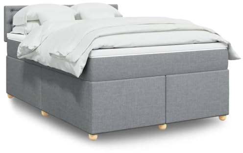 vidaXL Boxspringbett mit Matratze Hellgrau 140x200 cm Stoff