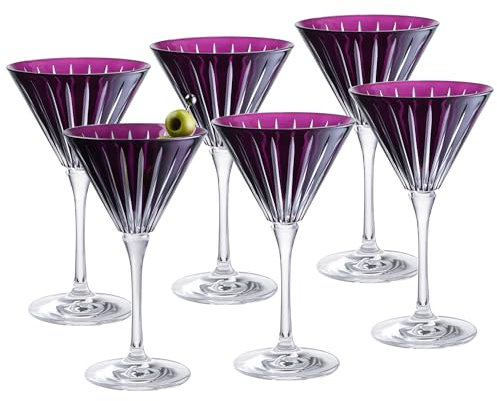 Barski Colored Martini Cocktail Glass - Amethyst Stemmed Martini Champagne Glasses - For Martini - Champagne - Cocktails - Margarita - Set of 6 - Gift Ready - Amethyst - 7 Oz. - Made in Europe
