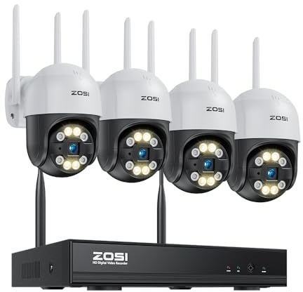 ZOSI 3MP Überwachungskamera Set WLAN Aussen, 4X Pan/Tilt IP Dome Kamera | 355°/140° Schwenkbar, 2-Wege-Audio, Personenerkennung, Spotlight Alarm, ohne Festplatte