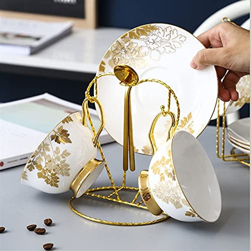 Tazas de café Taza y platillo de café de cerámica, 4 Piezas de Taza de té Inglesa de Lujo, Taza de café casera Adecuada para té de Flores, Todo