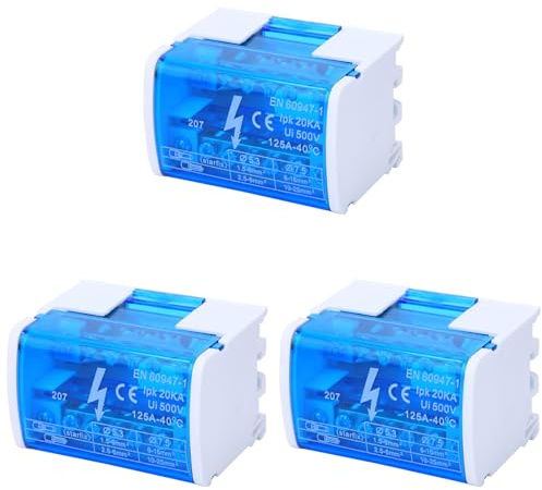 Scatola di Distribuzione Terminale Monofase a 2 Livelli su Guida Din 3 Pezzi con Coperchio Antipolvere Trasparente e Scatola di Giunzione della Morsettiera