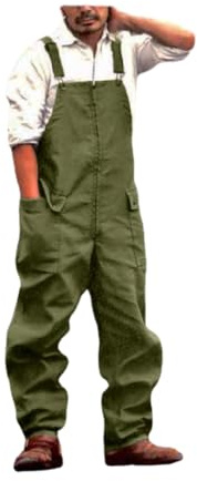 lmoikesz Salopette de travail vintage durable et élégante pour homme moderne en polyester avec bretelles amples et pantalon de travail professionnel, vert militaire, XXL, Vert kaki, XXL