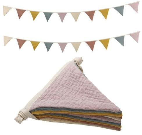 Bandierine con gagliardetti, 2 fili, 8,5 piedi, in cotone, con gagliardetti, colorati, decorativi, in tessuto, per compleanno, festa, sala giochi e scuola materna, bandierine triangolari, bandierine,