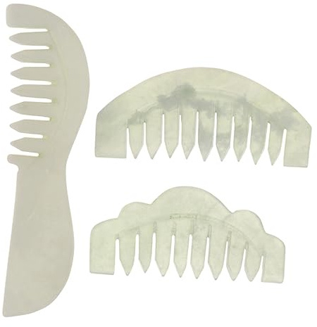 Ipetboom Pettine Da Massaggio in Pietra Naturale Set Da 3 Pezzi Bordi Lisci Per Stimolazione Del Cuoio Capelluto e Relax, Pettine Per Chioma Da Donna Adatto a Massaggi e Uso Personale