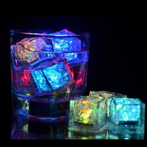 PRECORN Lot de 12 glaçons LED - Glaçons lumineux et clignotants pour boissons - Étanche et réutilisable - Décoration pour fête, bar, mariage, champagne, whisky et cocktails - Ne convient pas pour