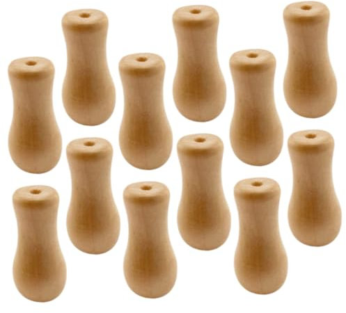 GRIRIW 12pcs Yellow Wooden Curtain Weights Accessories for Bamboo Roller Blinds Sturdy Blind Cord Knobs Pull Ends for Easy Operation