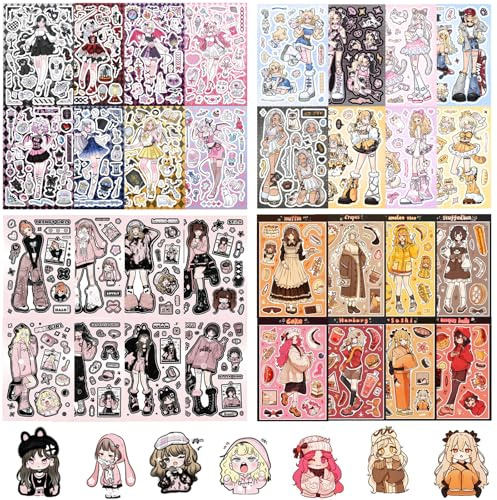 FOSDICK 32 Sheets Cartoon Girl Image Stickers, Multicolor, PET, Cartoon Style, Stickers, For Glass, Recommended for Laptop, Journal, Scrapbook, Water Bottle