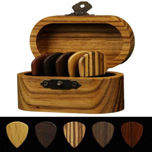 Winkeabuy Holz-Gitarrenplektren-Box, E-Gitarre, Peripheriegeschenke, Gitarrenplektrum, Gitarrenplektrum, Gi-Etui, einzigartige Holzaufbewahrung