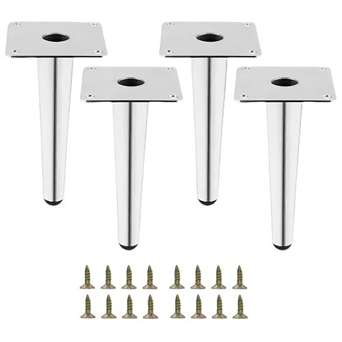 Silver Metal Furniture Legs Heavy Duty Straight Furniture Feet DIY Modern Replacement Legs for Cabinet Sofa Couch Chair-Set of 4 (Silver, 6)