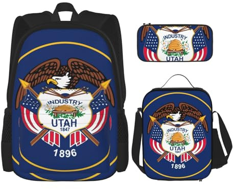 OXKGHHO Juego de mochila de trabajo con estampado de bandera de Utah con lonchera aislada, correas ajustables, para gimnasio y uso diario, Negro -, Talla única