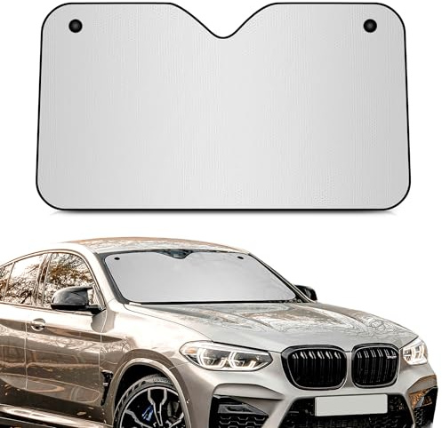+PWR Car Parts Parasole anteriore in alluminio argento Dimensioni L 140 x 80 cm con ventose. Protegge l'interno dell'auto dal sole. Installazione facile e veloce.
