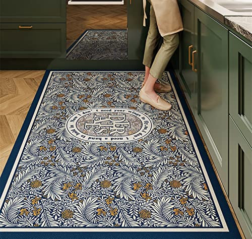 Extra großer Küchen-Bodenteppich mit Vintage-Blumenmuster, weich, waschbar, Anti-Ermüdungsmatte mit rutschfester Lederunterseite, 58,4 x 119,4 cm, für Heimdekoration und Komfort