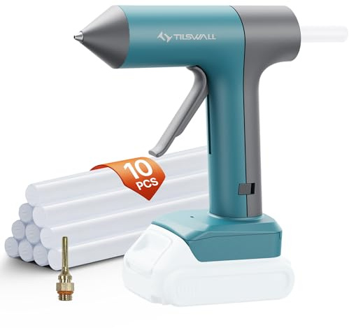 Tilswall 100W Cordless Hot Glue Gun Compatible with Dewalt 18V/20V Battery, Full Size Glue Gun 90s Fast Preheating with 10PCS 0.43'' Glue Sticks for Crafting, DIY and Home Repair(Battery Not Included)