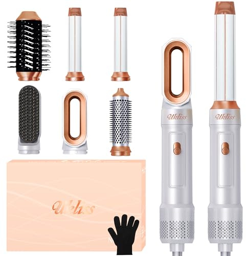 Pro Haartrockner & Haarstyler 6 in 1, UKLISS Airstyler Set mit Hair Dryer Ionen, Luft Lockenstab Automatisch, Rundbürstenföhn, Thermal Brush, Multistyler für Föhnen, Volumen, Locken, Styling- Weiß