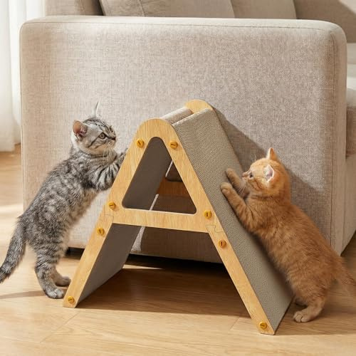 Conlun Rascador para Gatos de Cartón Corrugado 2 en 1 Vertical o Plano, Alfombra Rascadora Reversible y Protector de Sofá para Gatitos hasta 5kg, Talla Pequeña
