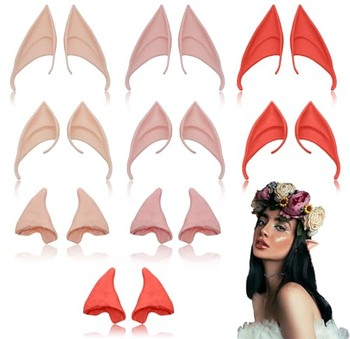 JNYUTEEN 9 Paar Latex Elfenohren, 3 Größen Weiche Elfenohren für Erwachsene Cosplay, Halloween Weiche Latex Elfen Ohren für Halloween Weihnachten Karneval Elfen-Cosplay Zubehör