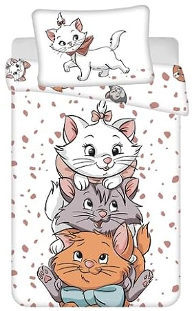 Disney Aristocats Babybettwäsche Kinderbettwäsche Marie & Katzenfreunde, Katzen Motiv, Bettdecke 100 x 135 cm + Kopfkissen 40 x 60 cm, 100% Baumwolle