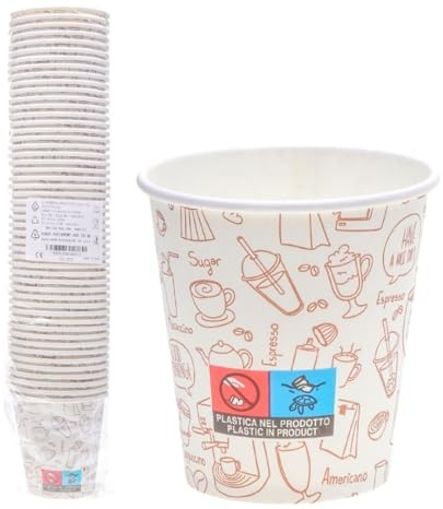 ECOPICNIC 1500 Tasses en Papier Blanc 150ml Ø 70mm Tasse à Café avec Motif Café Tasses Jetables pour Café Thé Boissons Chaudes Tasse en Papier pour Fête, Bureau, Restauration