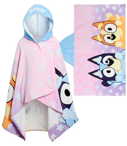 Bluey Girls Hooded Towel For Kids Poncho Wrap Bingo 100% Cotton Beach Towel Bath Towel Swimming Changing Robe