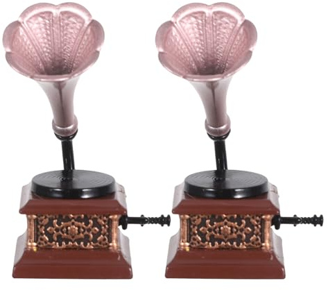 Toyvian Mini Decorazione Grammofono Retrò Miniatura per Casa delle Bambole Accessorio Musicale Dettagliato in Materiale Resistente Ornamento Vintage Realistico per Collezionisti