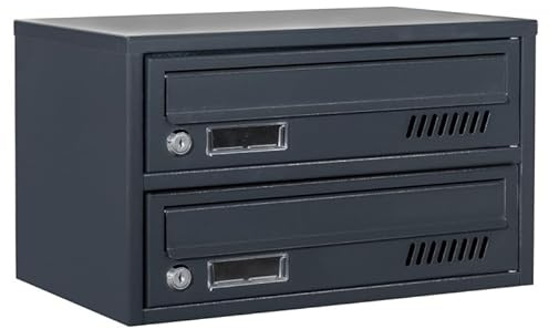 Boîte aux Lettres 2 Compartiments Euro GLM2 Anthracite RAL 7016 2 clés Boîte aux Lettres Murale Double Duo 2 Places