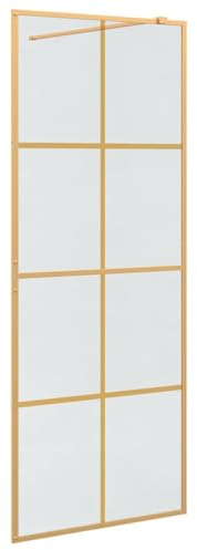 vidaXL Mur de Douche à L'Italienne Doré 80 x 195 cm verre trempé, Salle de bains moderne, Mur de douche Walk-In rectangulaire, Barrière en verre transparent, Enclos intérieur, Écran de confidentialité