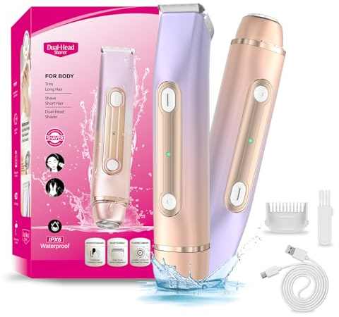 iToncs Rasoir intime pour femme 2 en 1 - Double tête - Rasoir électrique pour femme - Zone intime - Rasoir sec et humide - Rasoir étanche pour femme - Tondeuse bikini pour le visage, les aisselles