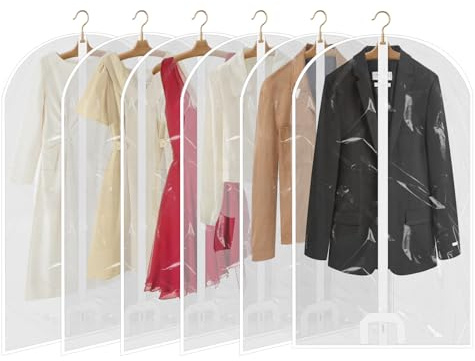 COEWUR 6 PCS Copriabiti Antipolvere Trasparenti in PE Custodia Porta Abiti 60 × 100 cm Copriabiti Impermeabile Copertura Vestiti da Armadio e Viaggio per Smoking Giacca Camicie (Bianco, Piccolo)