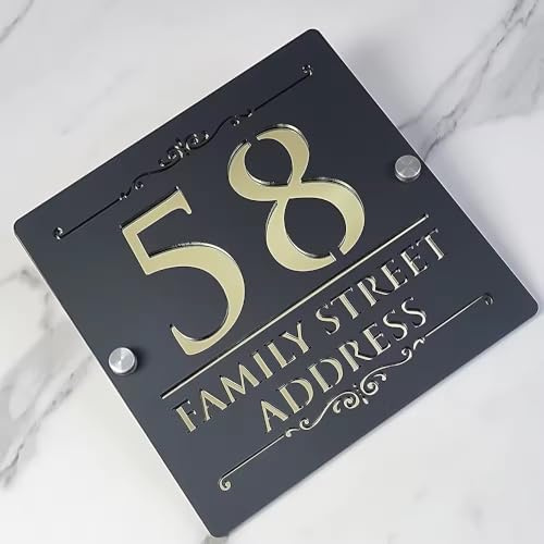 Personalized House Wall 3D Contemporary Address Plaques, Custom Outdoor Address Number Plate Street Name Sign, Perfect For Indoor And Outdoor Home Decor Letter Sign(Black-Gold)