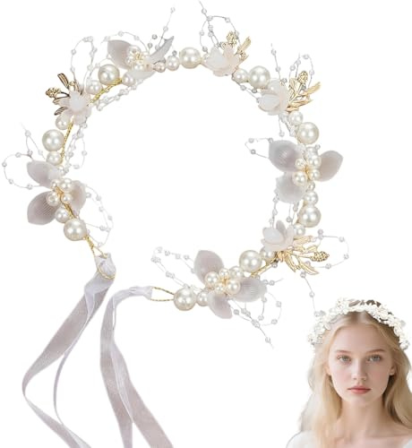 Luxorium Haarschmuck Kommunion Mädchen 1 Stück Haarkranz Blumenkranz Haare Stirnband Kopfschmuck für Hochzeit Damen Silber