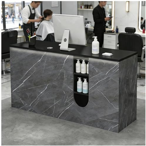 Verkaufstheke mit abschließbarer Schublade, Empfangstheke mit LED-Beleuchtung, kleine Empfangstheken für Salons und den Einzelhandel, Kassentheken mits Stauraum,F,90x55x90cm