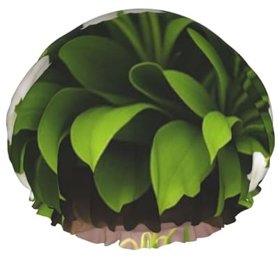 Estampado de flores de lirio de los valles,Gorro de ducha, gorro de noche, gorro de baño elástico impermeable de doble capa, reutilizable para el cabello.