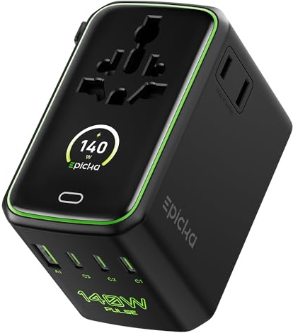 EPICKA GaN Adattatore Universale da Viaggio, PD 140W Adattatore da Viaggio con 3 USB-C, 1 USB-A, Adattatore Presa internazionale per Giappone, America,Thailandia,Australia, UK, JP
