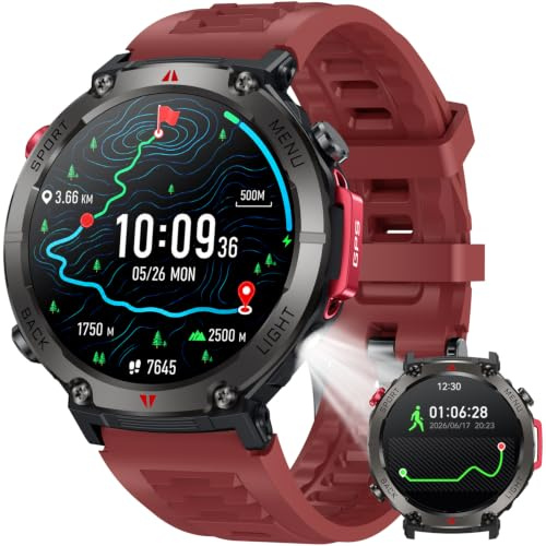 Montre Connectée Homme Smartwatch GPS: 1.45 Montre Outdoor Sport Avec Boussole et Lampe Torche Autonomie 530mAh IP68 Étanche Appel Bluetooth Surveillance Fréquence Cardiaque et SpO2 pour Android iOS