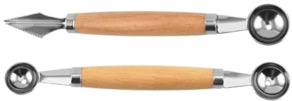TOMETURE 2 Pezzi Scavino per Meloni in Acciaio Inossidabile e Faggio, Multiuso e Facile da Pulire, Utensile per Palline di Frutta per Casa e Ristorante
