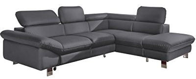 Mivano Ecksofa Driver in modernem Design / Ledersofa in L-Form mit Ottomane rechts / Inkl. verstellbare Kopfstützen / 266 x 73 x 214 / Kunstleder grau