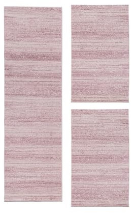 HomebyHome Alfombra Alrededor de la Cama Pila Corta Diseño Moteado Liso Dormitorio Suave Rectangular 3 Partes de Corredor Rosa, Juego de Cama:2X 80x150 + 1x 80x300 cm