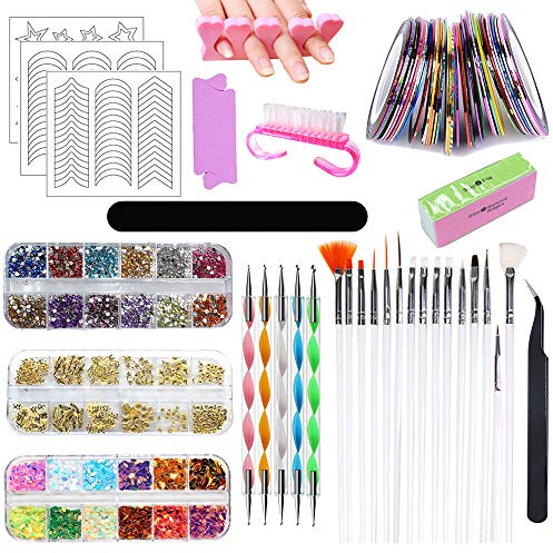 HEPAZ Nail Art Design Kit,83 Piezas Nail Art Kit Herramientas,15pcs Pinceles 30pcs Rollos de Cintas Adhesivas Uñas,5pcs de Lápiz de Punto