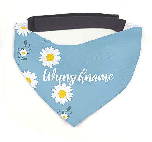 Tierisch-tolle Geschenke Hundehalstuch mit Namen Vintage Blume personalisiert inklusive Wunschname mit 12 cm Klettverschluss für kleine, mittlere und große Hunde (M = Halsumfang: 38-45 cm)