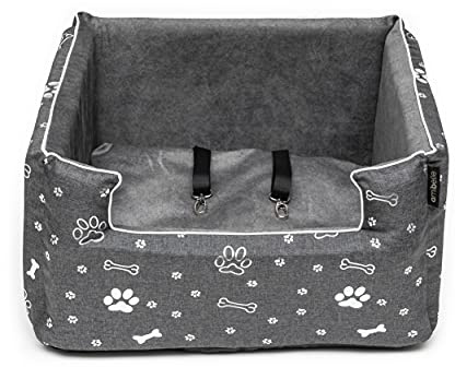 BOUTIQUE ZOO Hunde Autositz | Autositz für Hunde, Katzen, Haustier | Rückbank, Beifahrersitz | Hundebett, Hundetasche | Polyester, Wildlederimitat | Farbe: Grau | Große: M (47x40 cm)